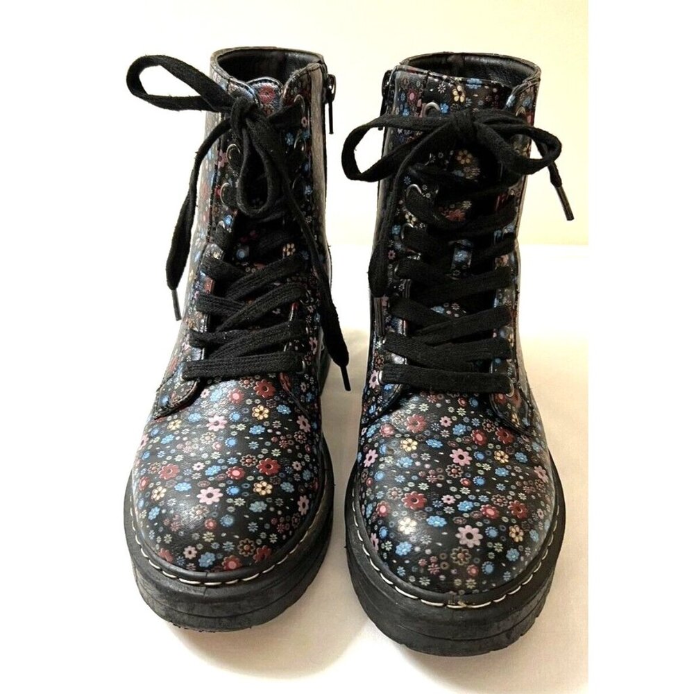 Sugar Womens Kaedy Combat Boots Black Ditzy Floral Size 5.5 M Lace Up